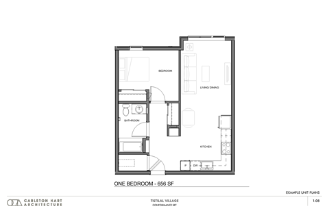 Floor plan for 1 bed, 1 bath